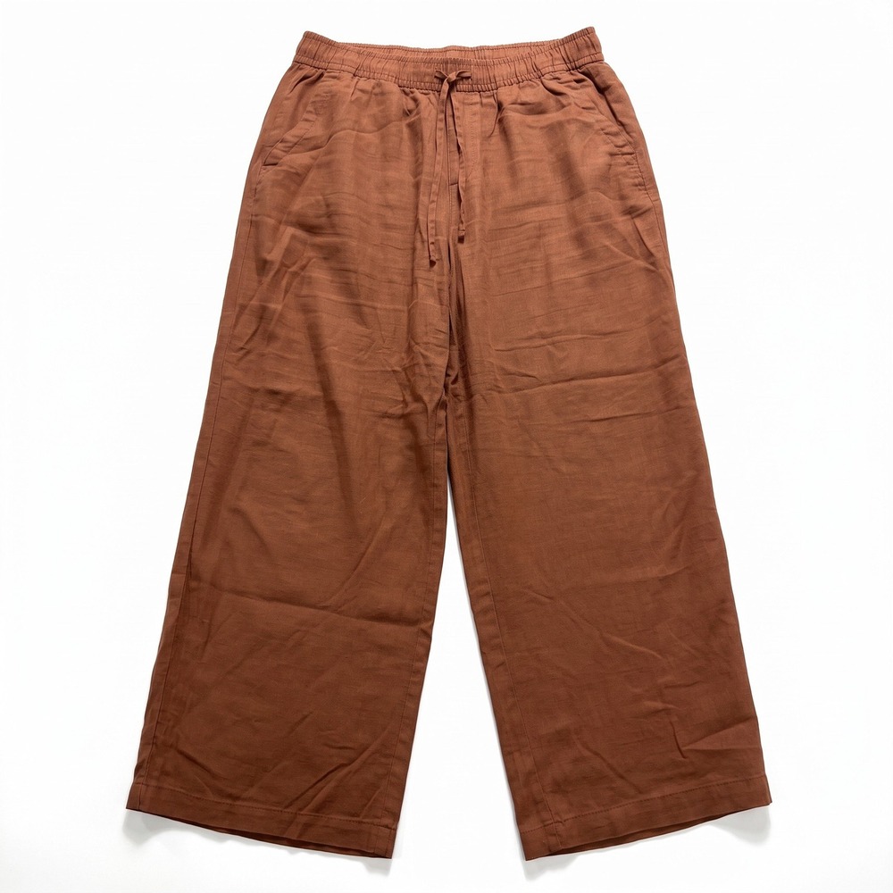 Old Navy Womens M Rust Brown High Rise Wide Leg Linen Blend Pants Boho Casual